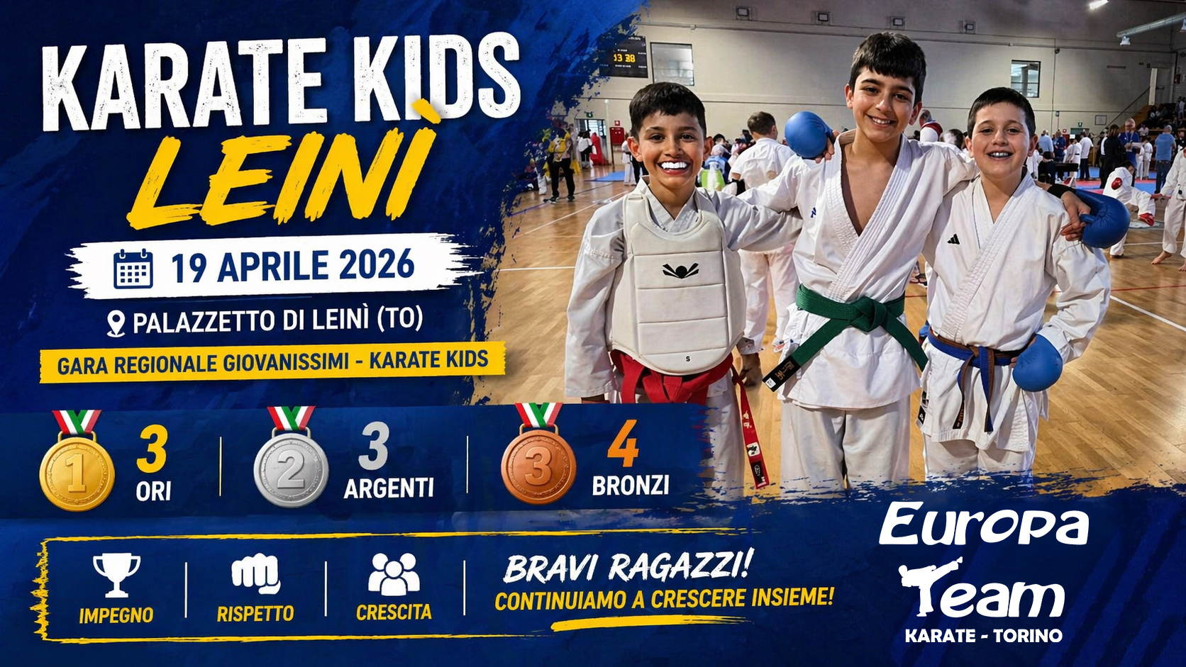 Giovani atleti Europa Team premiati alla gara Karate Kids del 19 aprile 2026 a Leinì